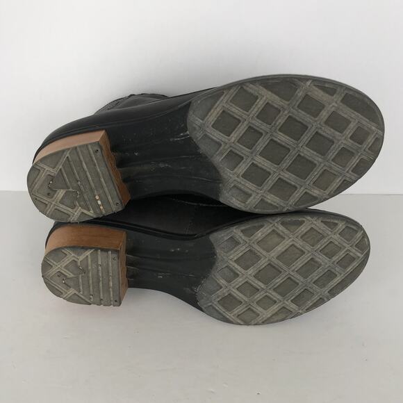 CHACO Fossil Ankle Boots Women’s 7.5 Black Leather Tassel Back Zip Stacked Heel - Picture 9 of 16